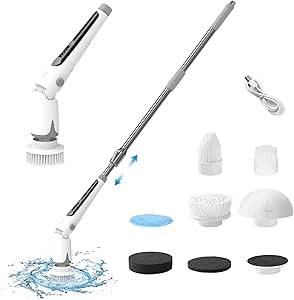 【《家電評論》浴室拋光器類別最佳購買】 エペイオス(Epeios) 浴室拋光器 無繩型 電動清潔刷 充電式 角度調節 11檔長度可伸縮 2種旋轉模式 2500mAh大容量電池 甲板刷 防水 手持式 配有7種更換刷頭 操作便利 適用於廁所清潔/地板/窗戶/浴室/汽車/陽臺/玄關清潔/年末大掃除 禮物