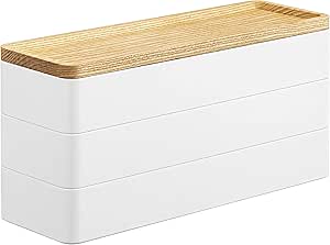 山崎實業 帶託盤 細長 首飾盒 3層 自然 約W24XD8XH11.5cm RIN 蓋子變成託盤 配件收納 5811