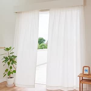 窗簾研究所≪隔熱・遮擋亞麻混紡蕾絲 白色≫ 寬100cm x長218cm 2件裝 省電措施 即使在夜晚也不易從外面看見 麻 隱私對策 防紫外線 隔熱 保溫 可清洗 帶調節鉤 簡約
