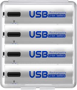 5號電池 充電式 4個套裝 可使用約1500次 1700mAh/2550mWh 1.5V定輸出 鋰離子 5號充電式電池 快速充電 帶保護電路 環保AA電池 TYPE-C充電線 (5號充電電池-4個套裝)