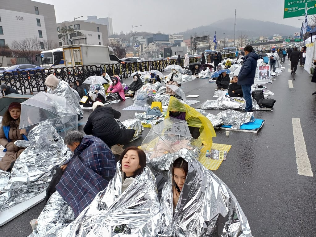 Pro-impeachment protesters camp out near Yoon Suk-yeol’s residence in Seoul, South Korea. Photo: Park Chan-kyong