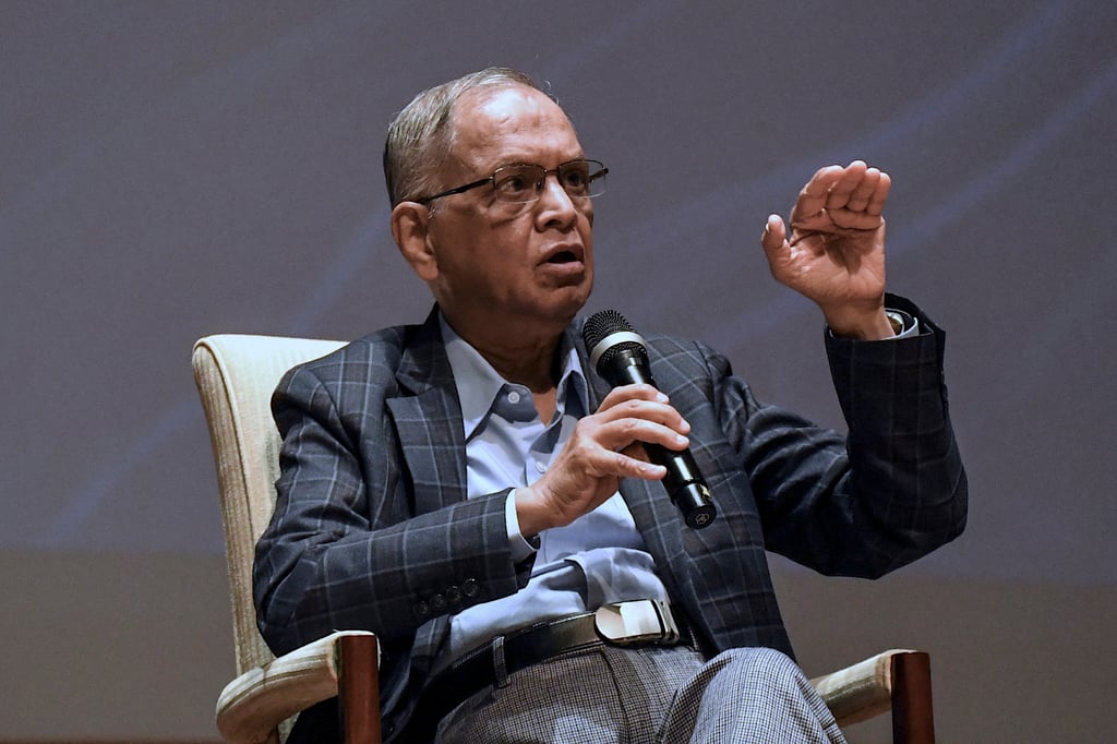 Co-founder of Infosys, Narayana Murthy, at a company event in Bengaluru in 2019. Photo: AFP