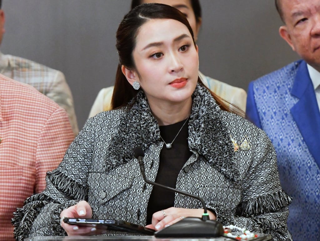 Thailand’s Prime Minister Paetongtarn Shinawatra speaks at a press conference after Monday’s cabinet meeting. Photo: Royal Thai Government/EPA-EFE