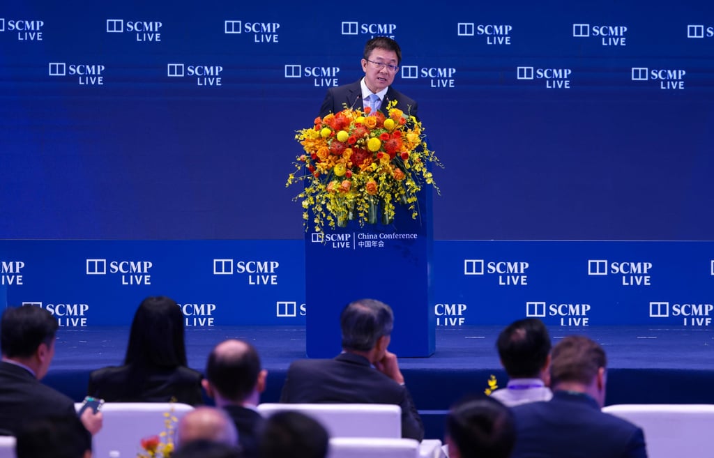 Liu Wei, Communist Party secretary of Nansha district, delivers a speech at the South China Morning Post’s annual China Conference. Photo Nora Tam