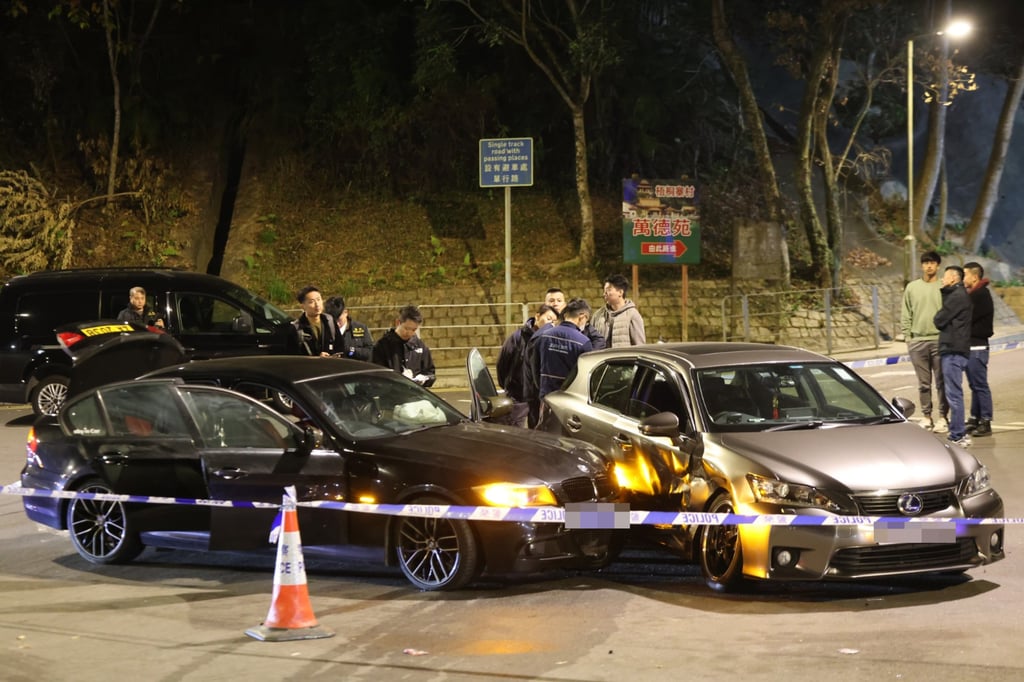 The black getaway car hit a grey Lexus at a roundabout in Tai Po. Photo: Handout
