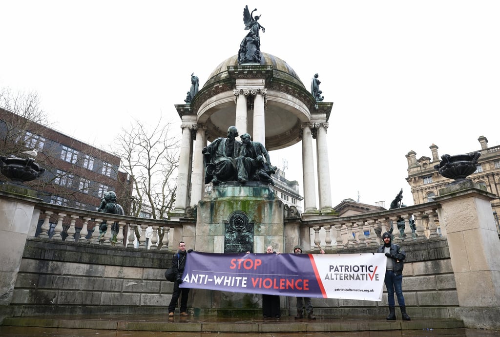 Protesters outside the Liverpool Crown Court where the trial of Axel Rudakubana was held. Photo: EPA-EFE