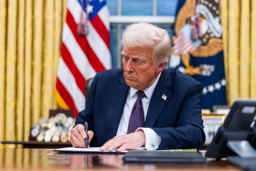 US President Donald Trump signs numerous executive orders, including a delay on enforcing a ban on TikTok, in the Oval Office of the White House on January 20. Photo: EPA-EFE
