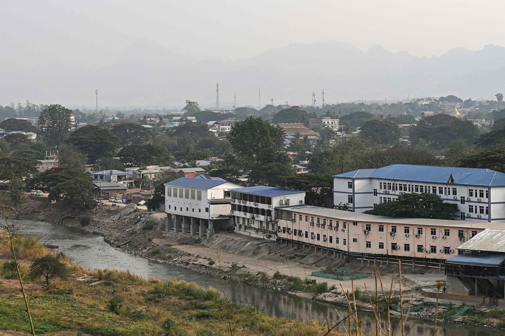 Myawaddy, Myanmar, home to rising number of fraud factories, is seen from the Thai side. Photo: AFP