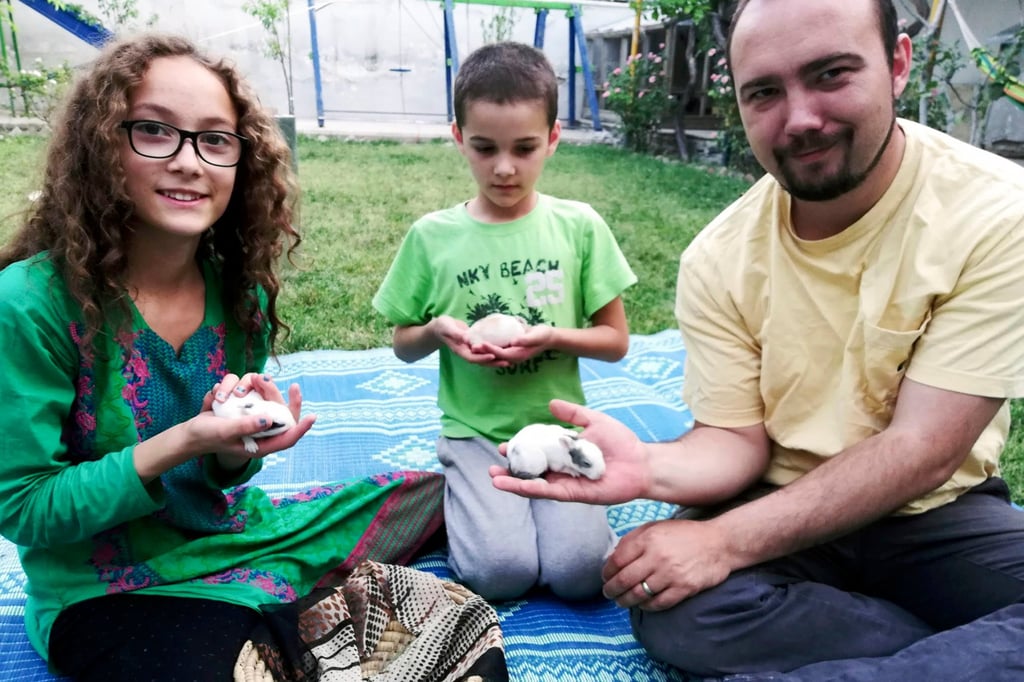 Ryan Corbett with his daughter Miriam and son Caleb in Kabul, Afghanistan in 2020. File photo: AP