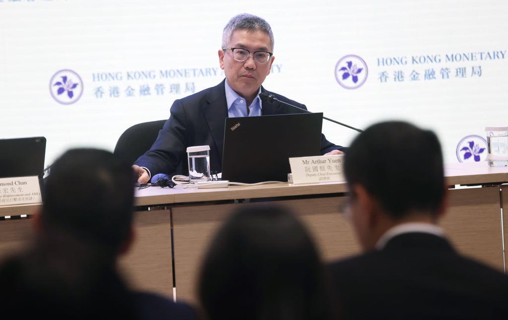 Arthur Yuen, deputy CEO of the Hong Kong Monetary Authority, addresses the media on Wednesday. Photo: Jonathan Wong