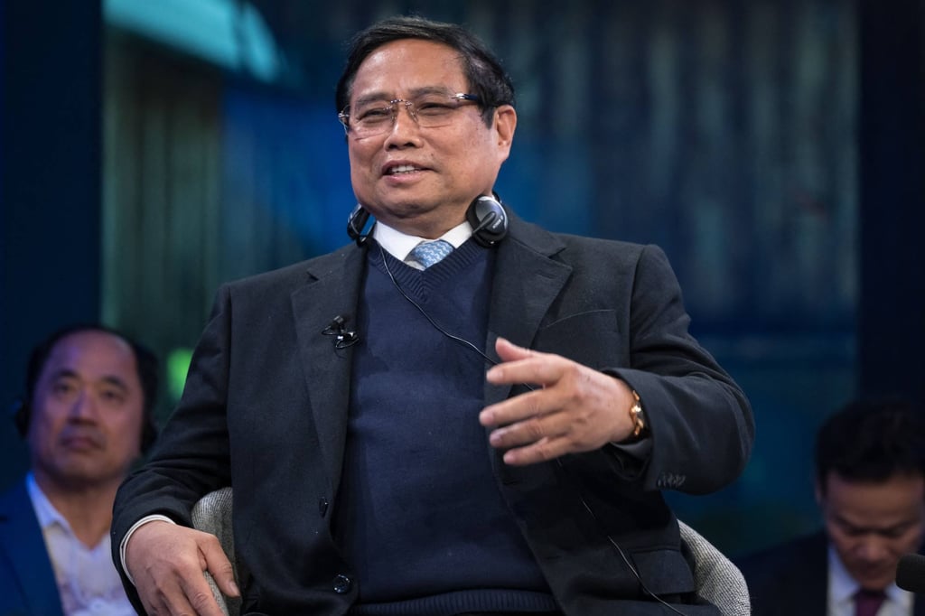 Vietnam’s Prime Minister Pham Minh Chinh speaks at the World Economic Forum in Davos on Tuesday. Photo: AFP