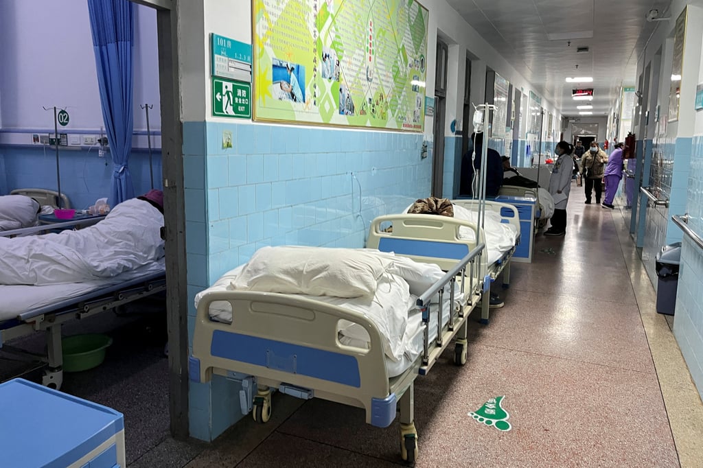 Beds in a corridor of a hospital in Duan Yao autonomous county in China’s Guangxi region. Photo: Reuters