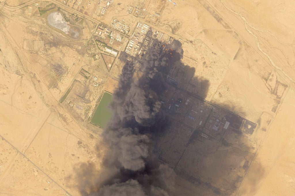 This Planet Labs PBC satellite image shows a fire engulfing Sudan’s largest oil refinery north of Khartoum, Sudan, on Friday. Photo: AP
