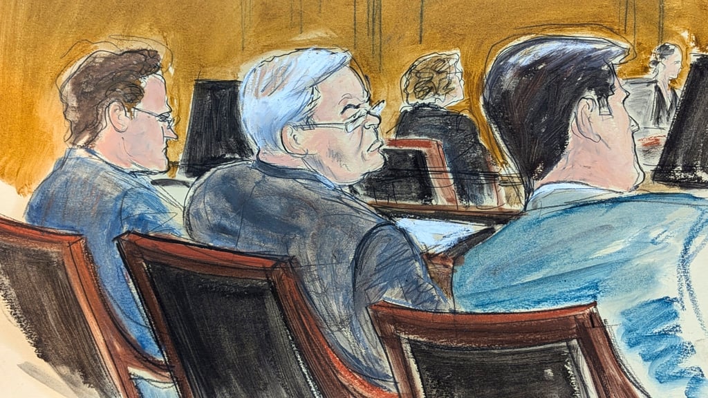 Bob Menendez in court. Illustration: Elizabeth Williams via AP