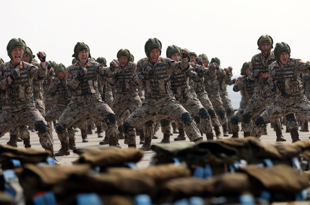 North Korean soldiers take part in a demonstration of air and amphibious combat units in March last year. Photo: KCNA via Reuters
