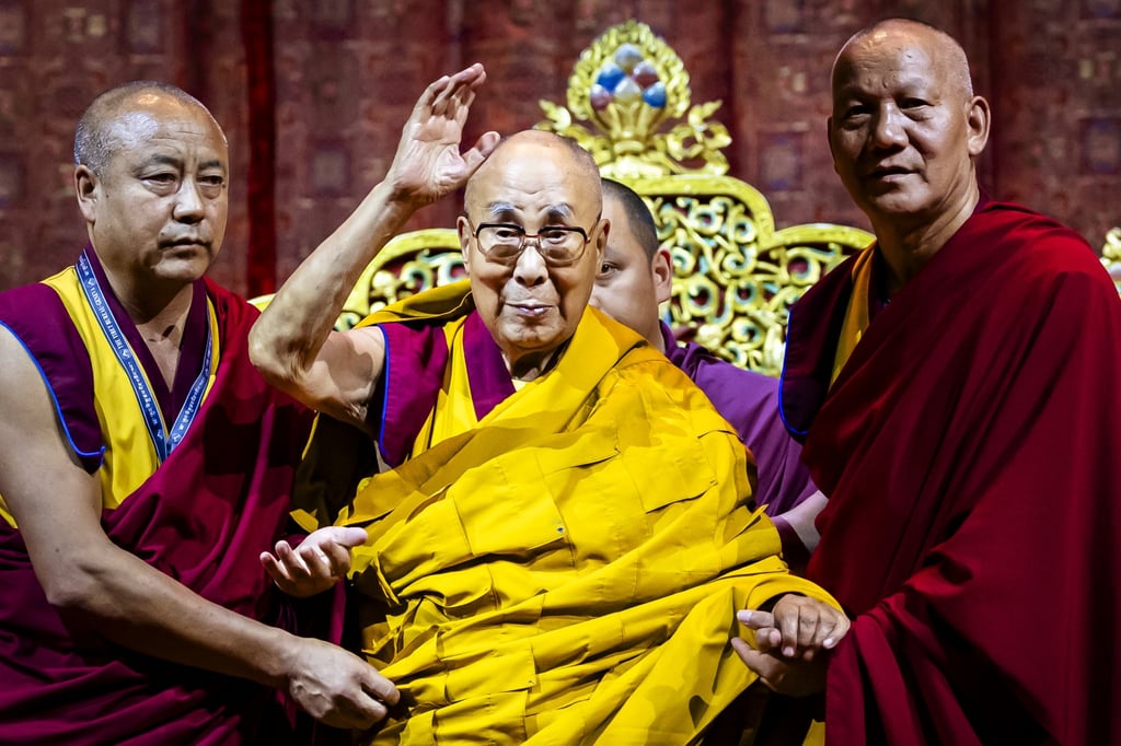 The Dalai Lama (centre) is seen supported by Buddhist monks at a public talk in Switzerland last year. The 89-year-old has said he has decades yet to live, but many Tibetans who have followed him abroad are bracing for an inevitable time without him. Photo: EPA-EFE