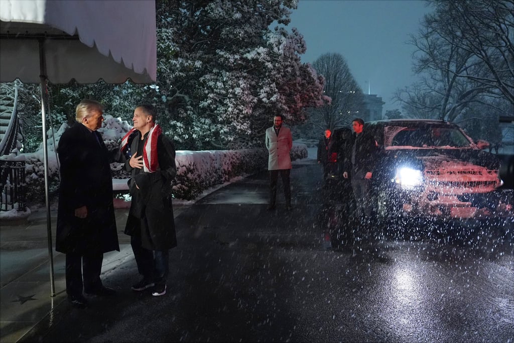 President Donald Trump greeting Marc Fogel at the White House. Photo: AP