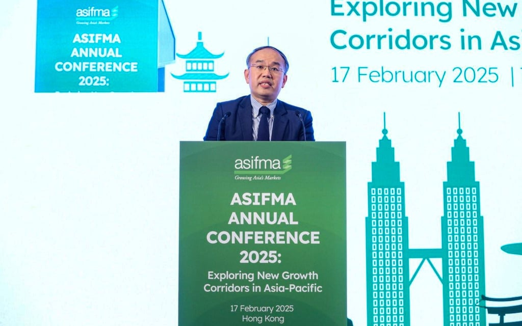 Christopher Hui, secretary for financial services and the treasury, speaks at the Asia Securities Industry & Financial Markets Association annual conference on February 17, 2025. Photo: Handout