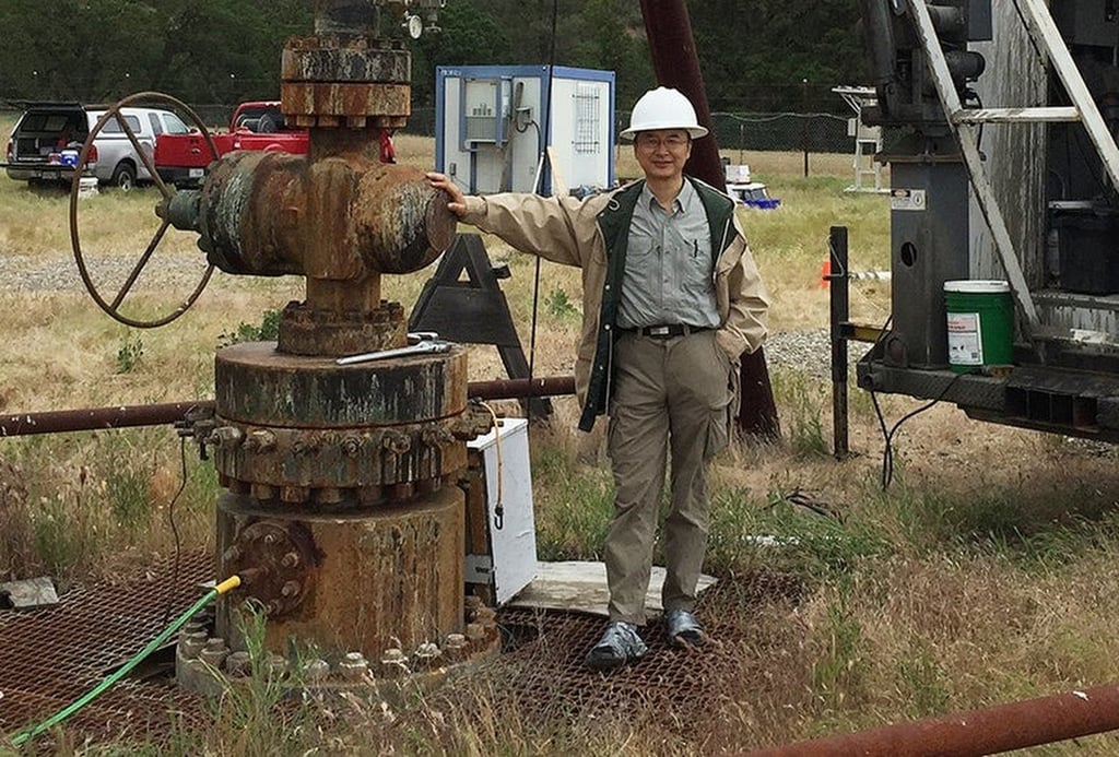 Niu Fenglin, seen here in 2017 at a well site near Parkfield, California, which was part of his research into the seismic activity of the San Andreas Fault. Photo: Niu Fenglin/Rice University