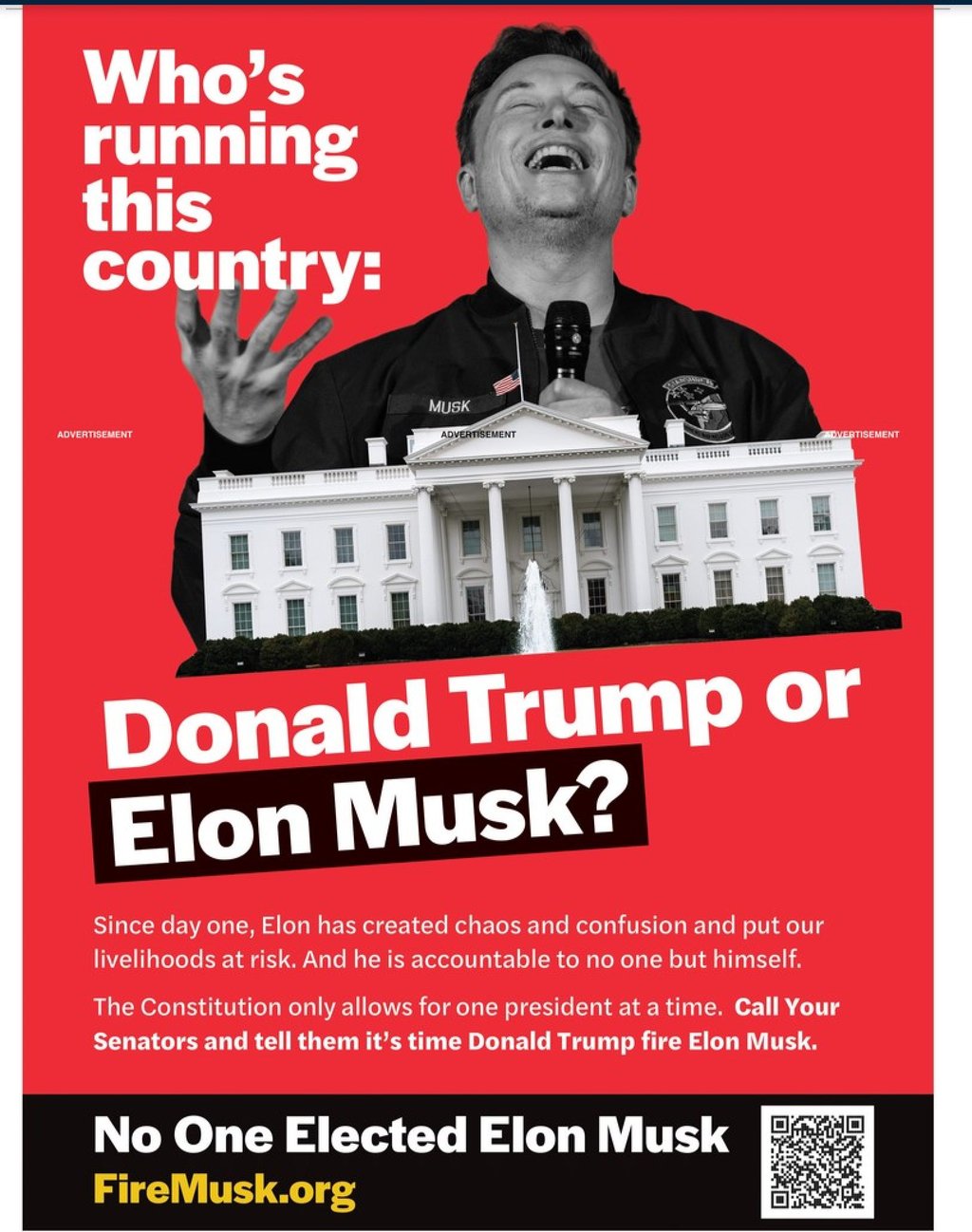 The Washington Post has sparked controversy by scrapping an ad calling for President Trump to “fire Elon Musk” from its print editions. Photo: Common Cause