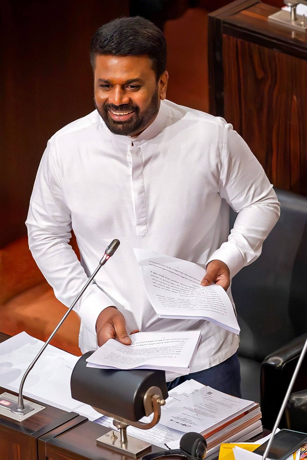 Sri Lanka’s President Anura Kumara Dissanayake presents the 2025 budget to parliament in Colombo on Monday. Photo: Sri Lanka President’s Media Division / AFP