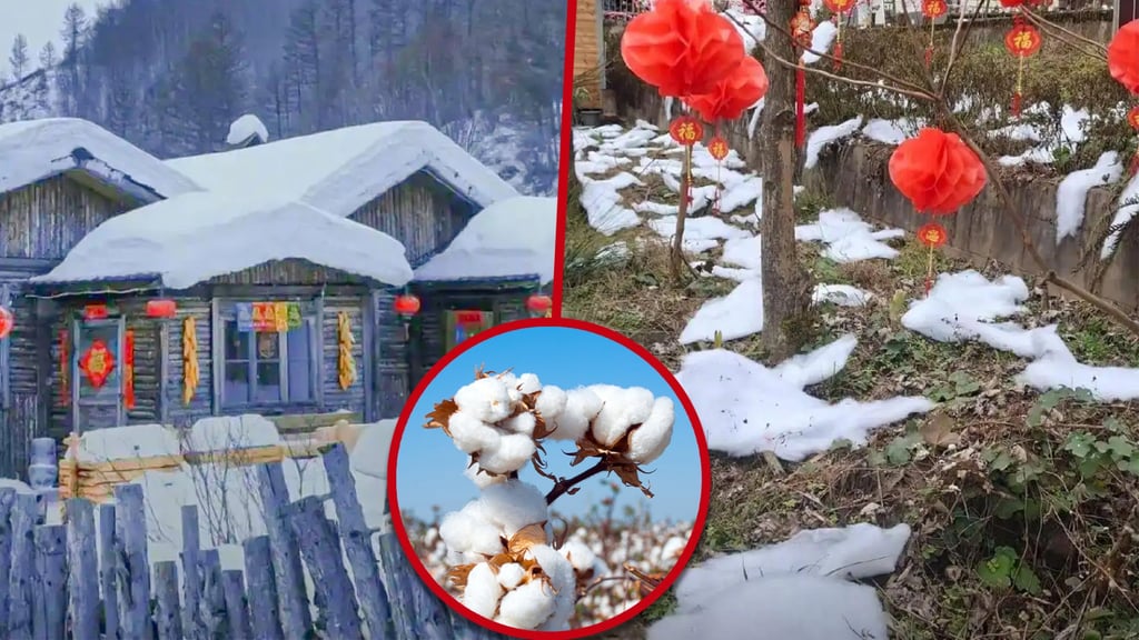 A tourist site in China has been criticised for using fake snow after it suffered a lack of winter weather. Photo: SCMP composite/Baidu/Shutterstock