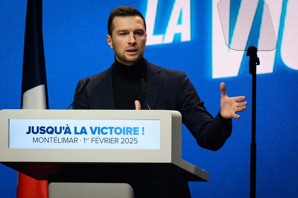 French far-right RN leader Jordan Bardella delivers a speech in Montelimar, southeastern France, on February 1. Photo: AFP