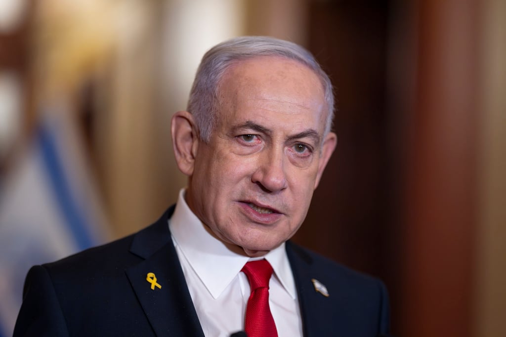 Israeli Prime Minister Benjamin Netanyahu speaks to reporters in Washington on February 7. Photo: AP