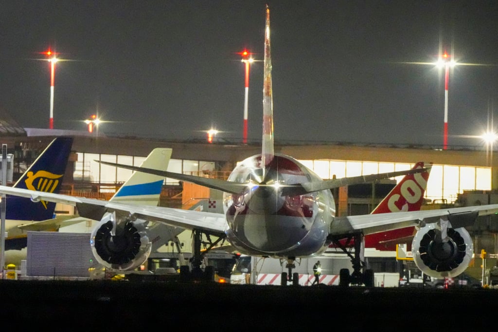 The American Airlines aircraft on the tarmac of Rome’s Leonardo da Vinci International airport. Photo: AP