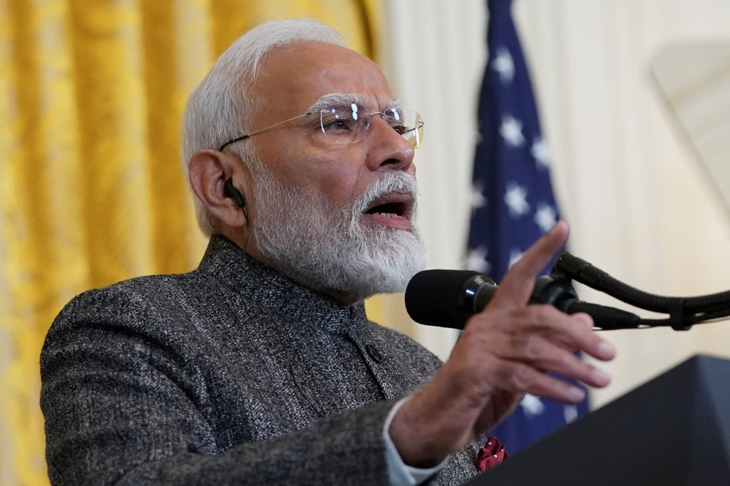 Indian Prime Minister Narendra Modi speaks during a joint press conference at the White House in Washington, DC, on February 13. Photo: Reuters