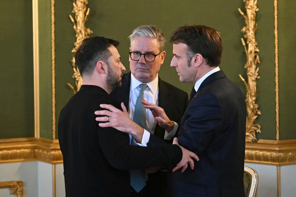 Britain’s Prime Minister Keir Starmer, Ukraine’s President Volodymyr Zelensky and France’s President Emmanuel Macron. Photo: AP