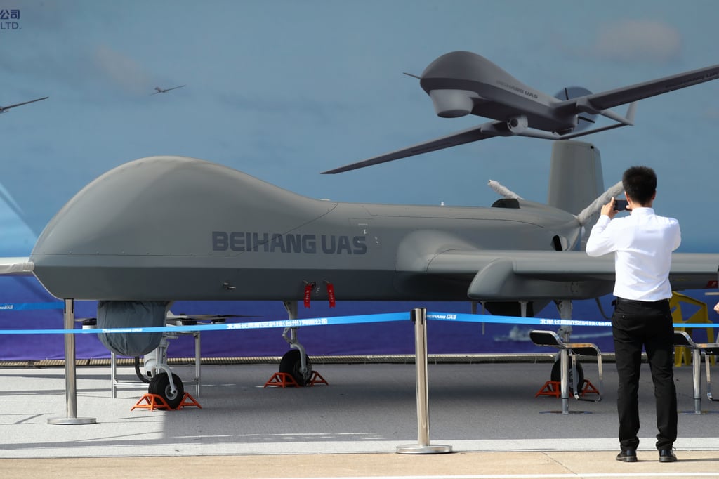 A BZK-005E model reconnaissance drone is seen at the Zhuhai Airshow in 2018. Photo: Dickson Lee