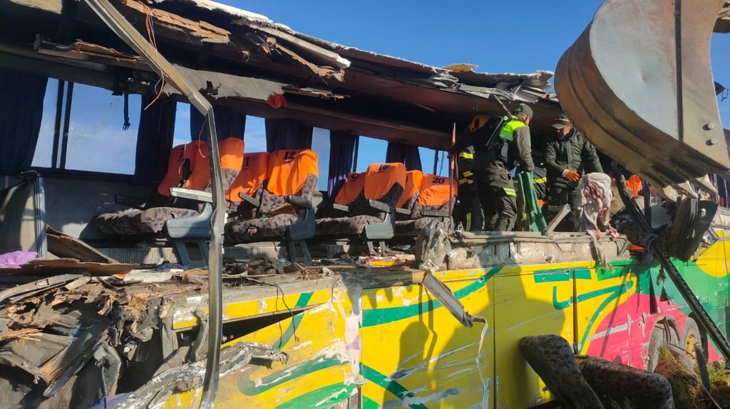 On Saturday, at least 37 people died when two buses collided on a rural roadway. Photo: Potosi Departmental Command via Reuters