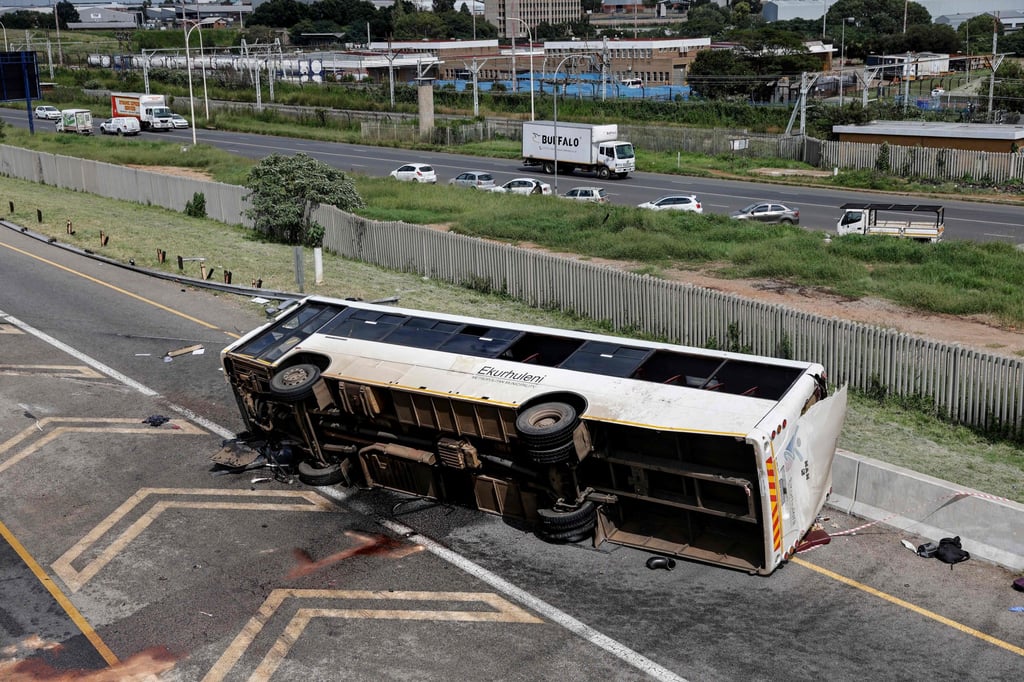 At least 12 people were killed on Tuesday when their bus crashed near South Africa’s main airport. Photo: AFP