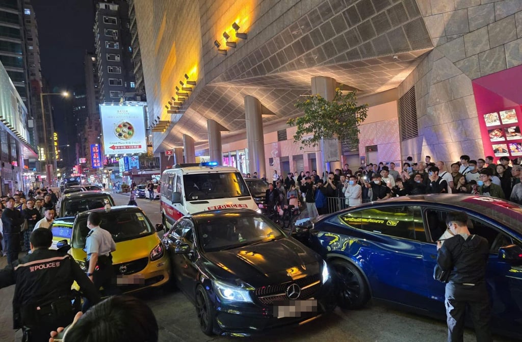 The Mercedes-Benz hit four other vehicles on Portland Street in Mong Kok. Photo: Handout