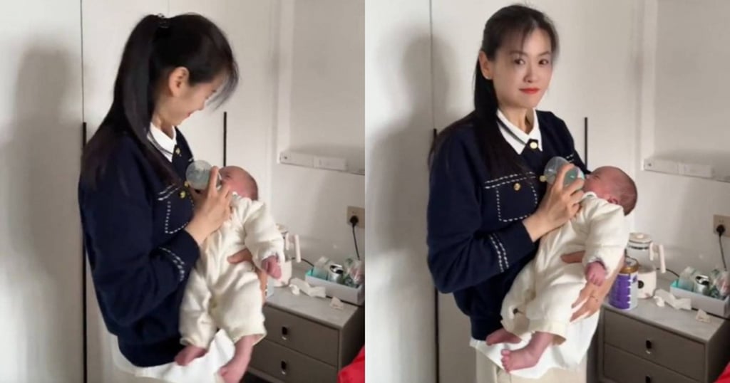 The 39-year-old grandmother feeds her baby grandson and becomes an instant online hit. Photo: Weibo