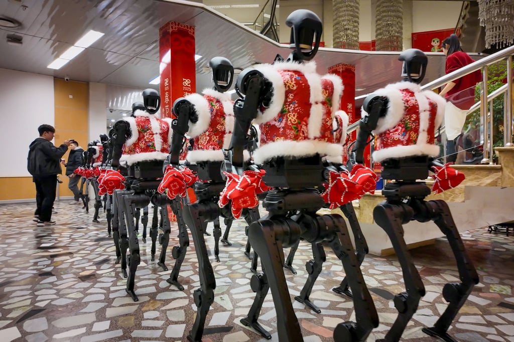 Humanoid robots from Unitree Robotics are seen at the backstage of the China Central Television Spring Festival Gala in Beijing. Photo: Xinhua