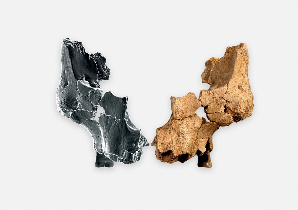 Scientists reconstructed the bone fragments using traditional conservation and restoration techniques with advanced imaging and 3D analysis tools. Photo: Maria D. Guillen/IPHES-CERCA via Reuters
