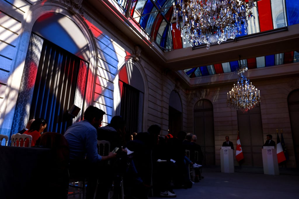 French President Emmanuel Macron and Canadian Prime Minister Mark Carney hold a press conference at the Elysee Palace in Paris. Photo: Reuters