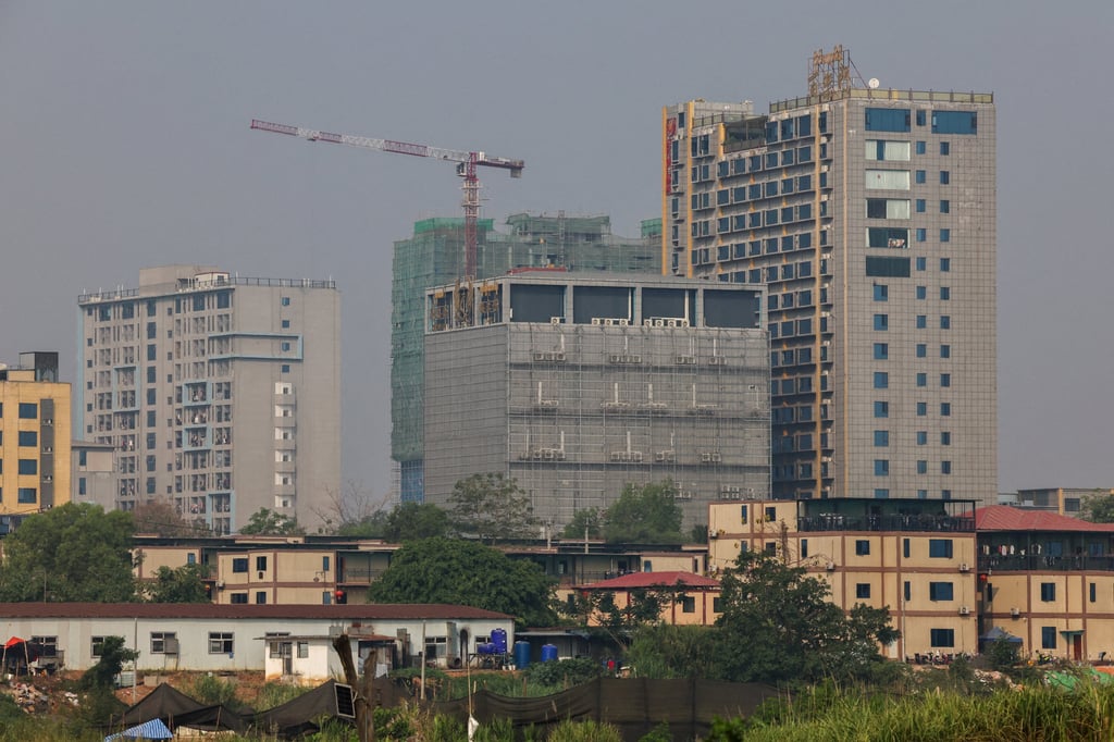 Shwe Kokko, a infamous Myanmar scam complex, seen from Thailand’s side of the border. Photo: Reuters