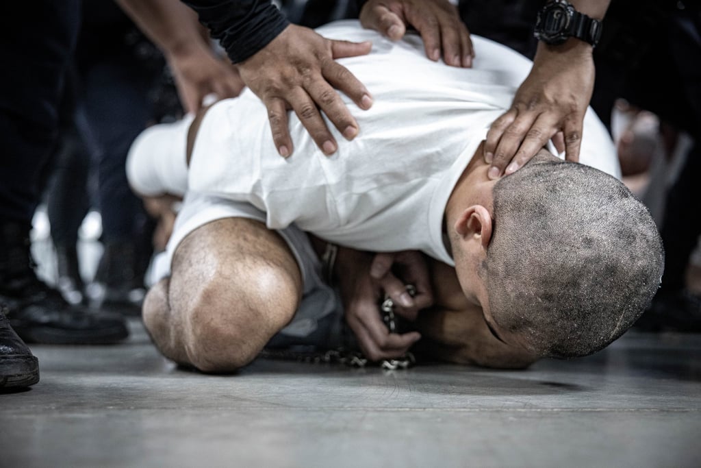 An alleged Venezuelan gang member who was deported to El Salvador by the US. Photo: Salvadoran Government / Getty Images / TNS