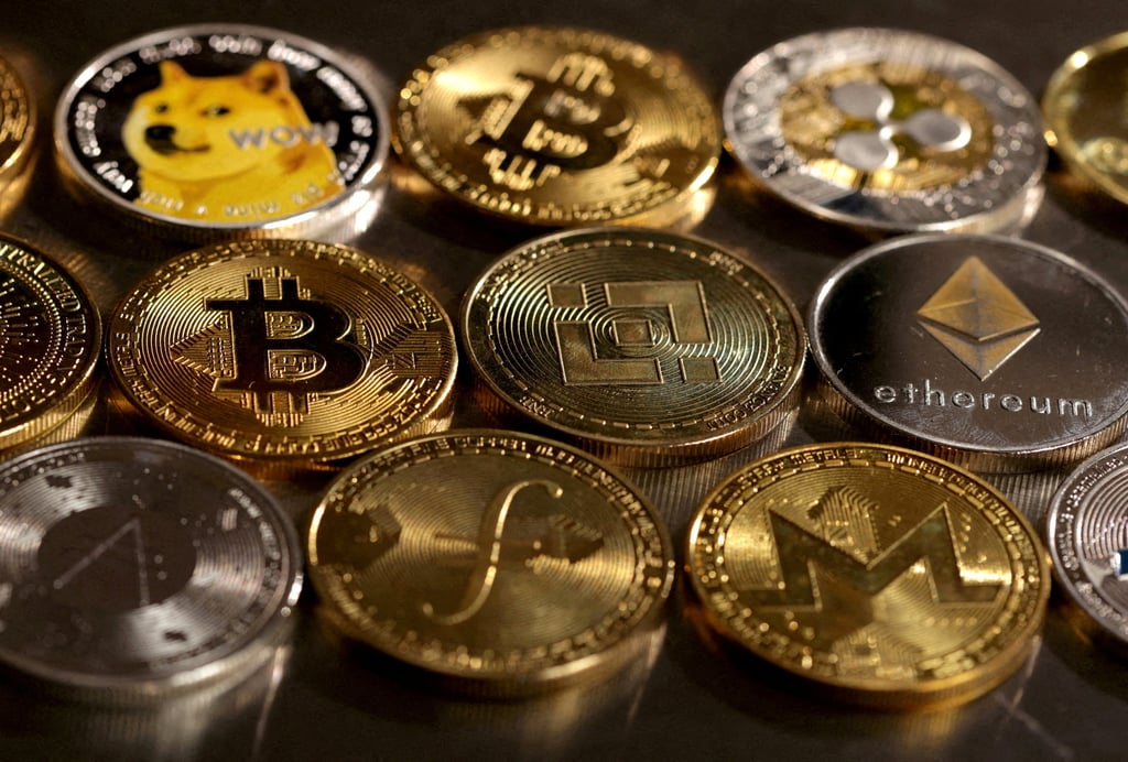 Representations of cryptocurrencies. Trump’s administration has been easing restrictions on the digital-asset industry. Photo: Reuters