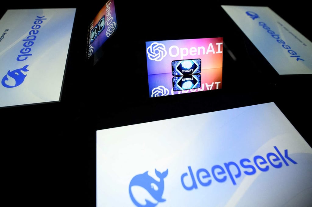 This illustration photograph taken on January 29, 2025 shows screens displaying the logos of DeepSeek and OpenAI’s AI chatbot ChatGPT. Photo: AFP