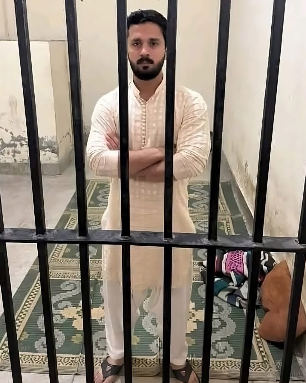 Rajab Butt pictured in a jail cell last year after being arrested on an unrelated charge. Photo: X/FearlessWolfess