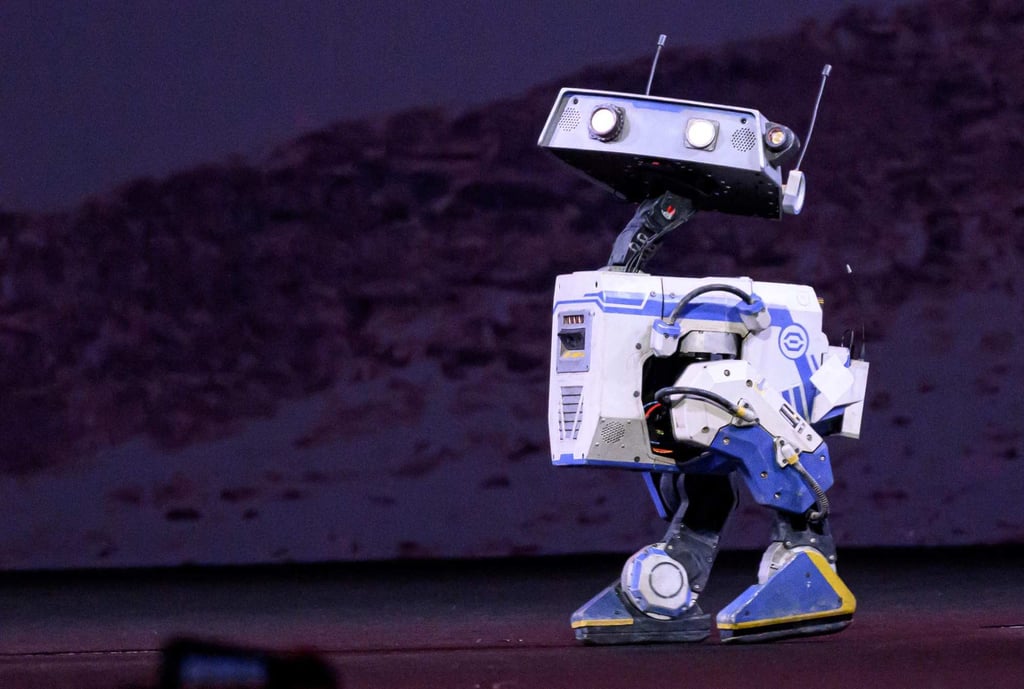 A robot walks on stage at an Nvidia event in San Jose, California, last week. Photo: AFP
