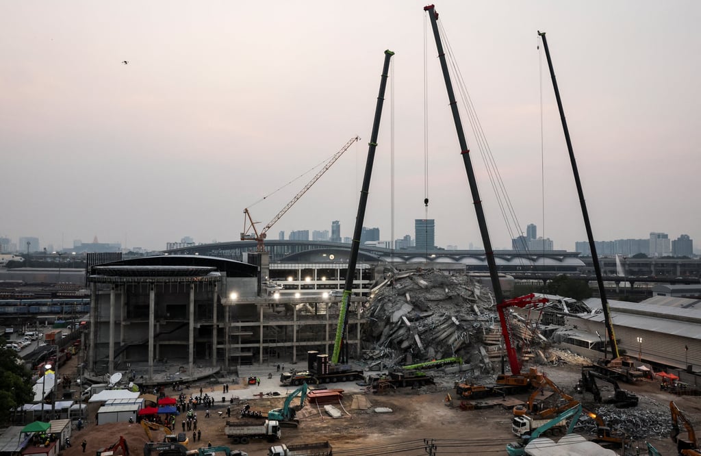 Rescue work going on at the site of the collapsed State Audit Office building in Bangkok, Thailand, on Tuesday following Friday’s earthquake. Photo: Reuters