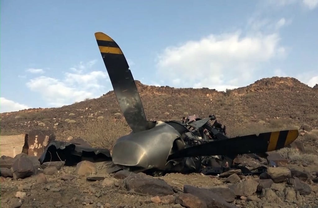 The wreckage of a US MQ-9 Reaper drone shot down in Yemen in April, 2024. File photo: Houthis Media Centre via EPA-EFE