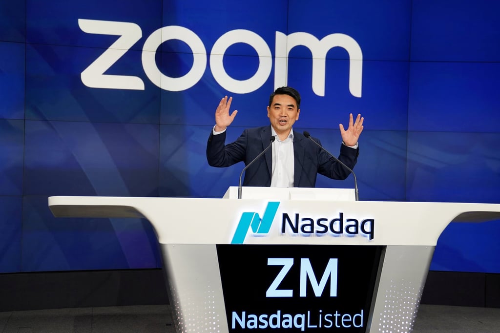 Zoom CEO Eric Yuan at a Nasdaq bell-ringing ceremony in New York in 2019. Born in China’s Shandong province, he trained in mathematics and computer science before moving to the US. Photo: Reuters