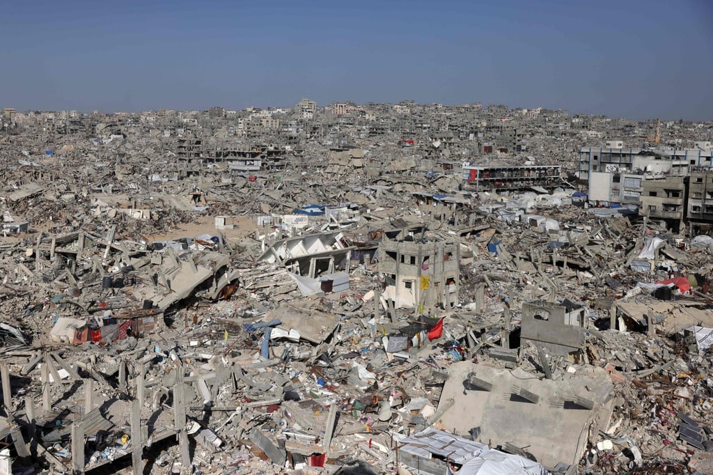 A devastated neighbourhood in the Jabalia refugee camp, northern Gaza. Photo: AFP