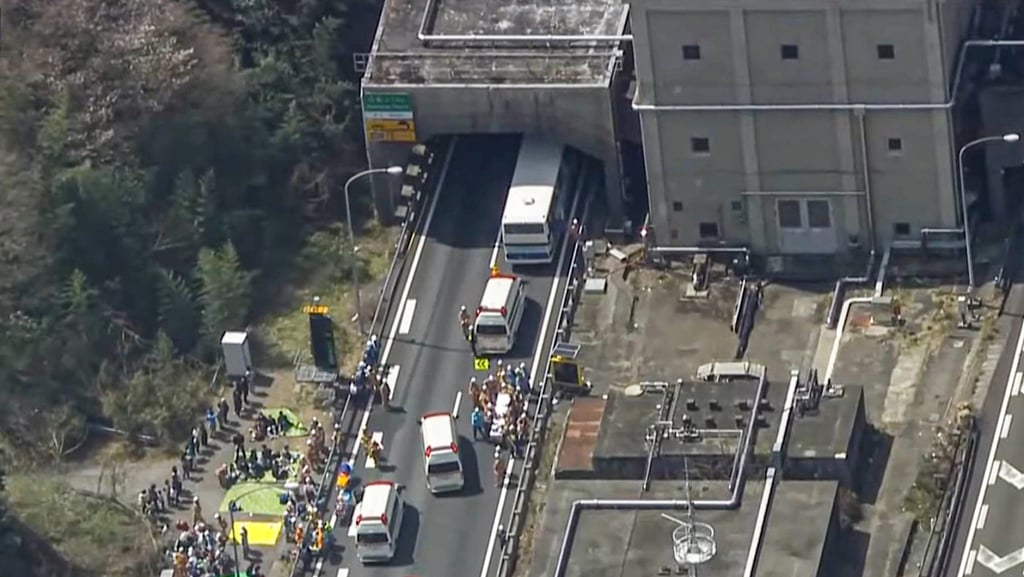 A screengrab of footage of one of the tour buses involved in Saturday’s accident. Photo: YouTube/ANNnewsCH